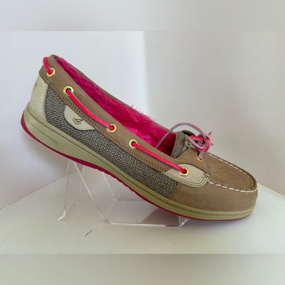 SPERRY Top Siders Angelfish - Tan w/Pink Faux Fur Lined - Women's Size 9.5 - Picture 5 of 14